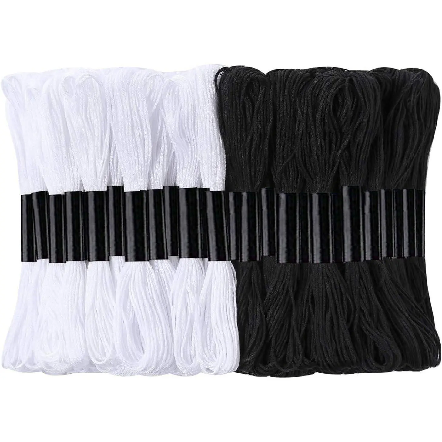 24 Black and White Cotton Embroidery Floss Threads with 12 Floss Bobbins for Friendship Bracelets, Cross Stitch, Knitting and DIY Craft Projects
