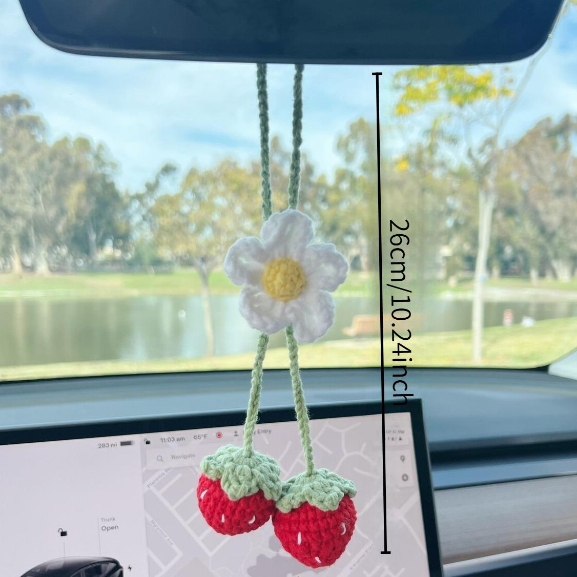 Cute Plant Crochet Rearview Mirror Accessories, Handmade Car Mirror Hanging Decorations, Women's Car Decoration Items