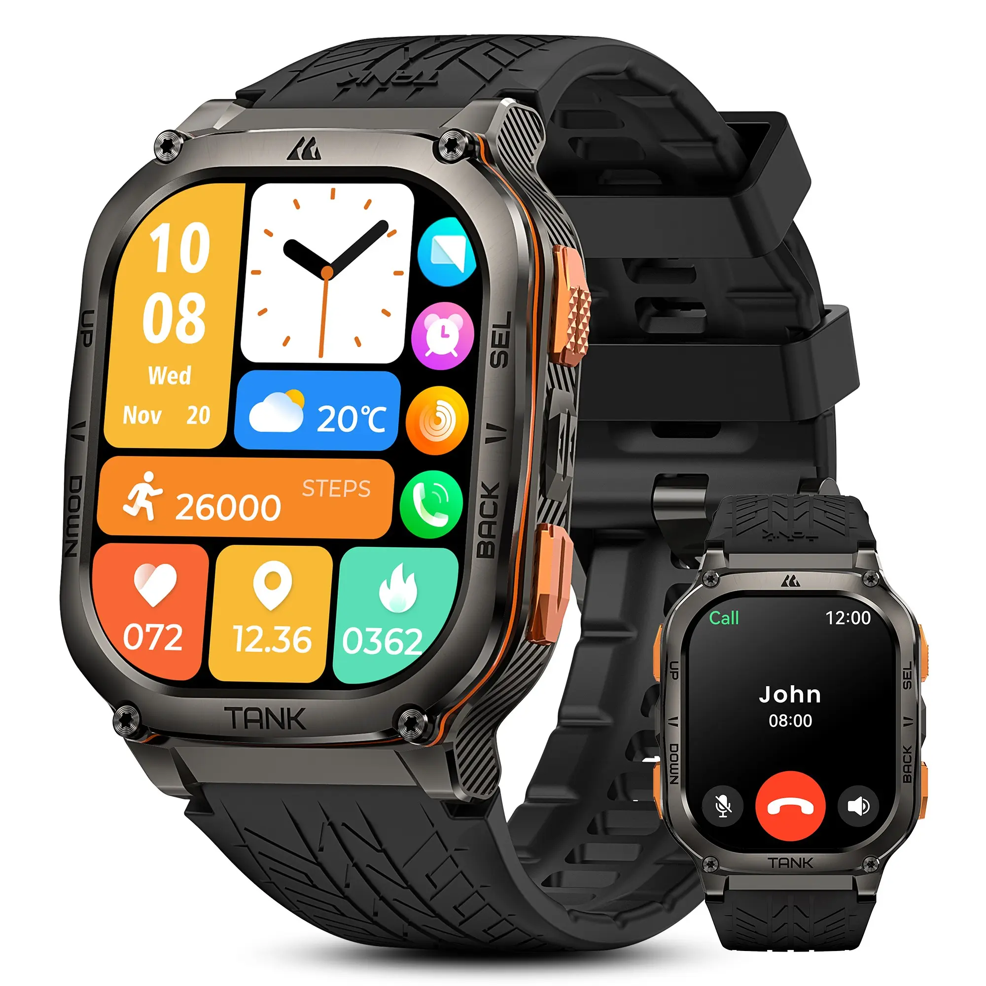 KOSPET Tank M3 Ultra Smart Watch with GPS, 50M Waterproof, Compass, Altitude, Air Pressure, 480mAh Extra Large Battery, Full Stainless Steel, Bluetooth Call, AMOLED Always-on Display
