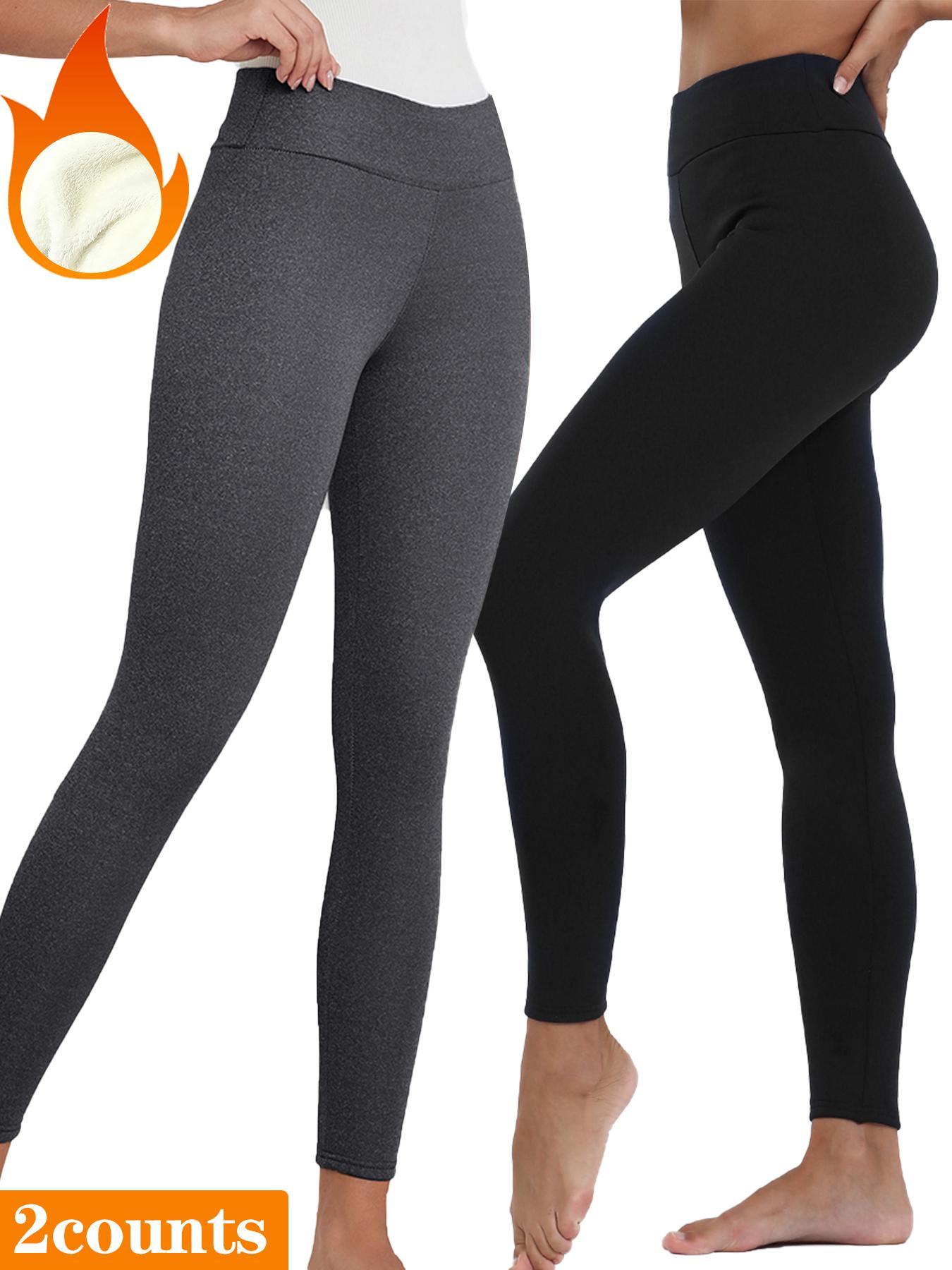 Women's Solid High Waist Thermal Lined Sports Leggings, Casual Comfy Breathable Skinny Warm Pants for Yoga Gym Workout Running, Ladies Sportswear for Fall & Winter, High Waisted Leggings