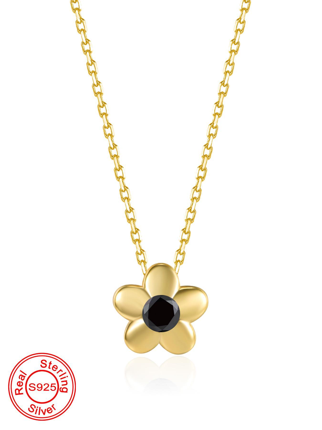 S925 Sterling Silver Daisy Flower Design Pendant Necklace for Women & Girls, Fashion Rhinestone Decor Jewelry for Party, Daily Decor, Trendy All-match & Exquisite Jewelry for Birthday Gift