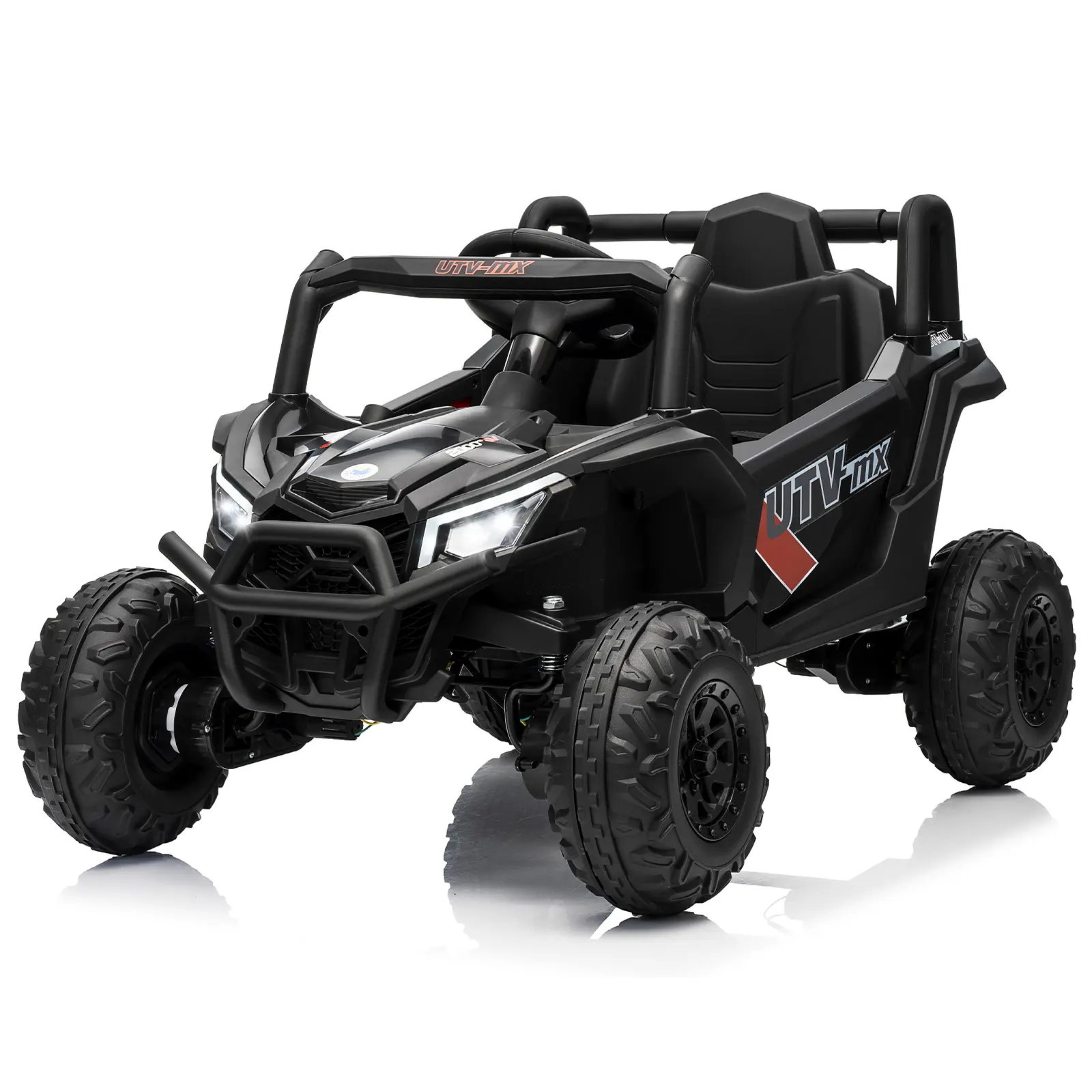 Kids 12V Electric Ride-On UTV – Remote Control, 2WD/4WD Switch, 4 Spring Suspension, EVA Rubber Tires, Safety Belt, Double Doors, Wireless Music, LED Lights, Max 5 MPH, 2h Playtime, Outdoor Car for 3-8