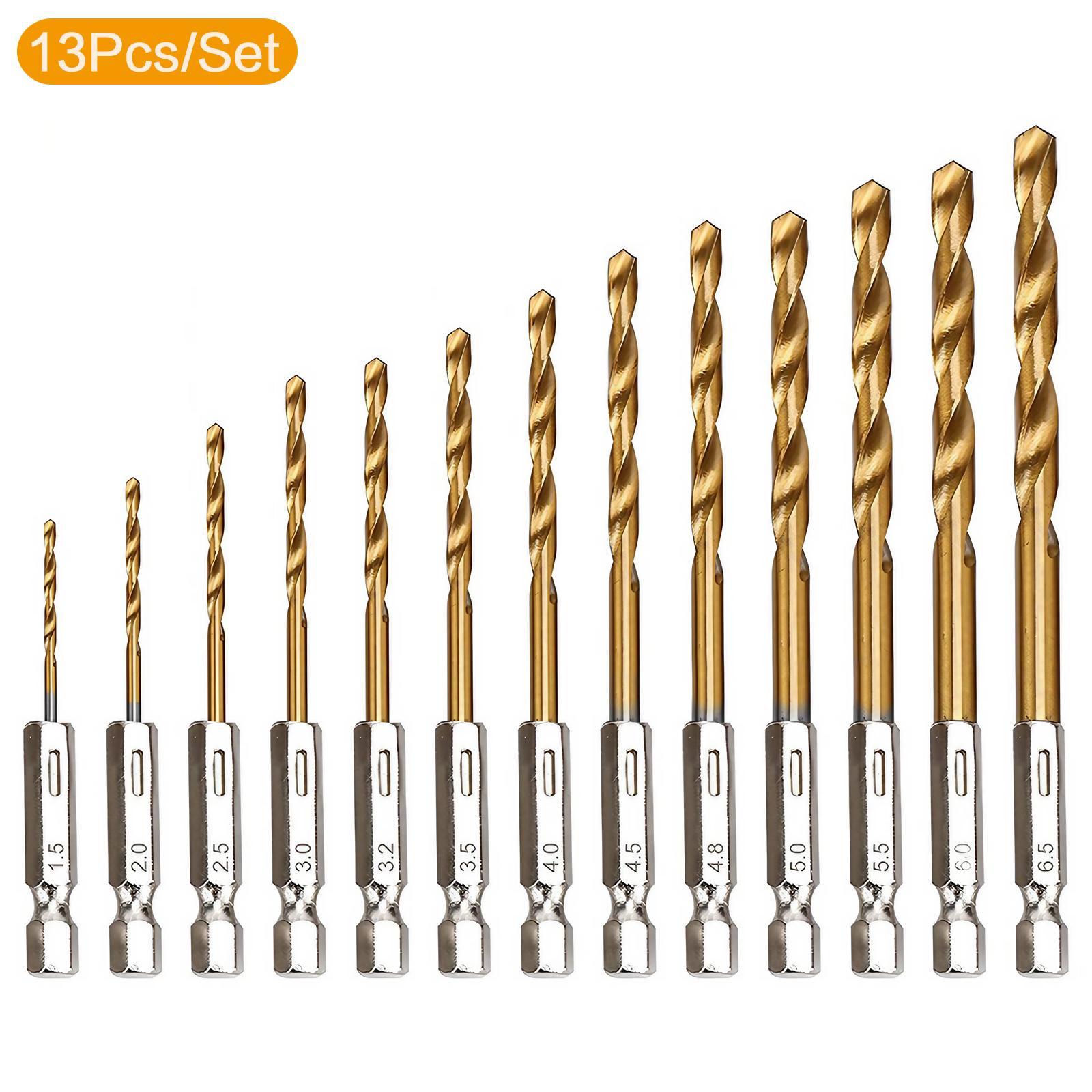 Titanium Coated Twist Drill Bit Set, Hex Shank High Speed Steel Drill Bits 1.5mm-6.5mm Spiral Saw Drill Bit, Quick Change Woodworking Drilling Tool, Gift