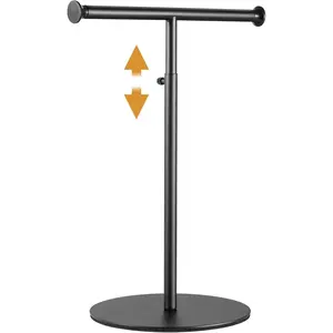 T Bar Purse Display Stand Tabletop: Adjustable Height Handbag Holder, Countertop Hanging Rack for Long Necklace Scarf Lanyard, Black