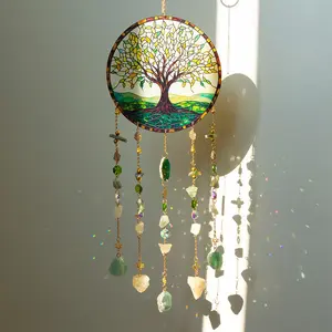 Tree of Life Design Acrylic Sun Catcher, Natural Color Gemstone Rainbow Maker, Living Room, Bedroom, Garden Home Decor, Indoor and Outdoor Decoration, Ideal Birthday Gift