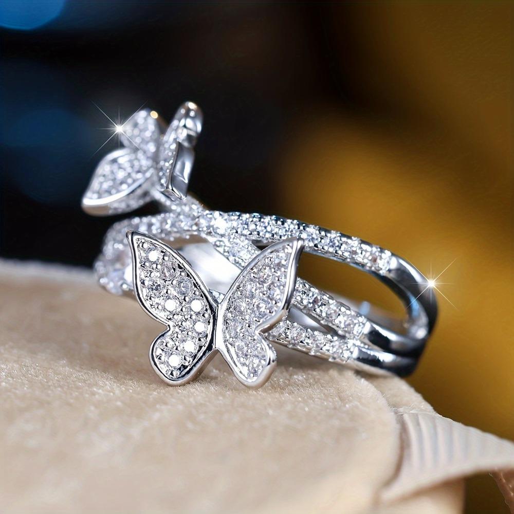 Women's Elegant Butterfly Rings with Cubic Zirconia, Fashion Jewelry with Exquisite Detail for Everyday or Party Wear, Available in Different Sizes, Rings For Women, Promise Rings