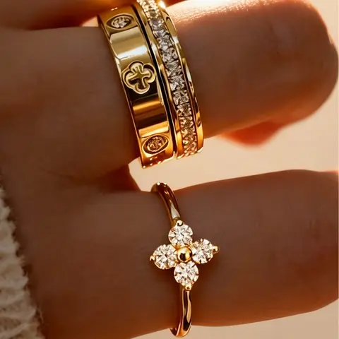3-piece set of summer women's shiny square diamond rings, Beautiful Rings, stunning ring set, Fashion Stackable Rings, waterproof stainless steel, non-fading, suitable for daily wear, parties, and Mother's Day gifts