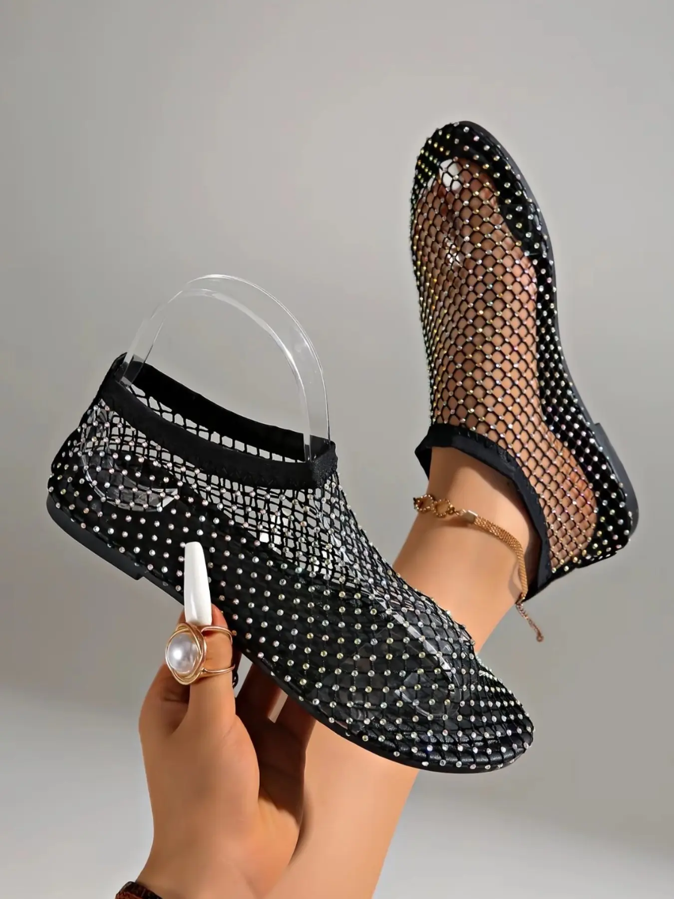 Women's Sparkly Rhinestone Mesh Slip-On Mary Jane Shoes, Elegant Wedding Beach Loafers, Spring Summer Style, All Seasons