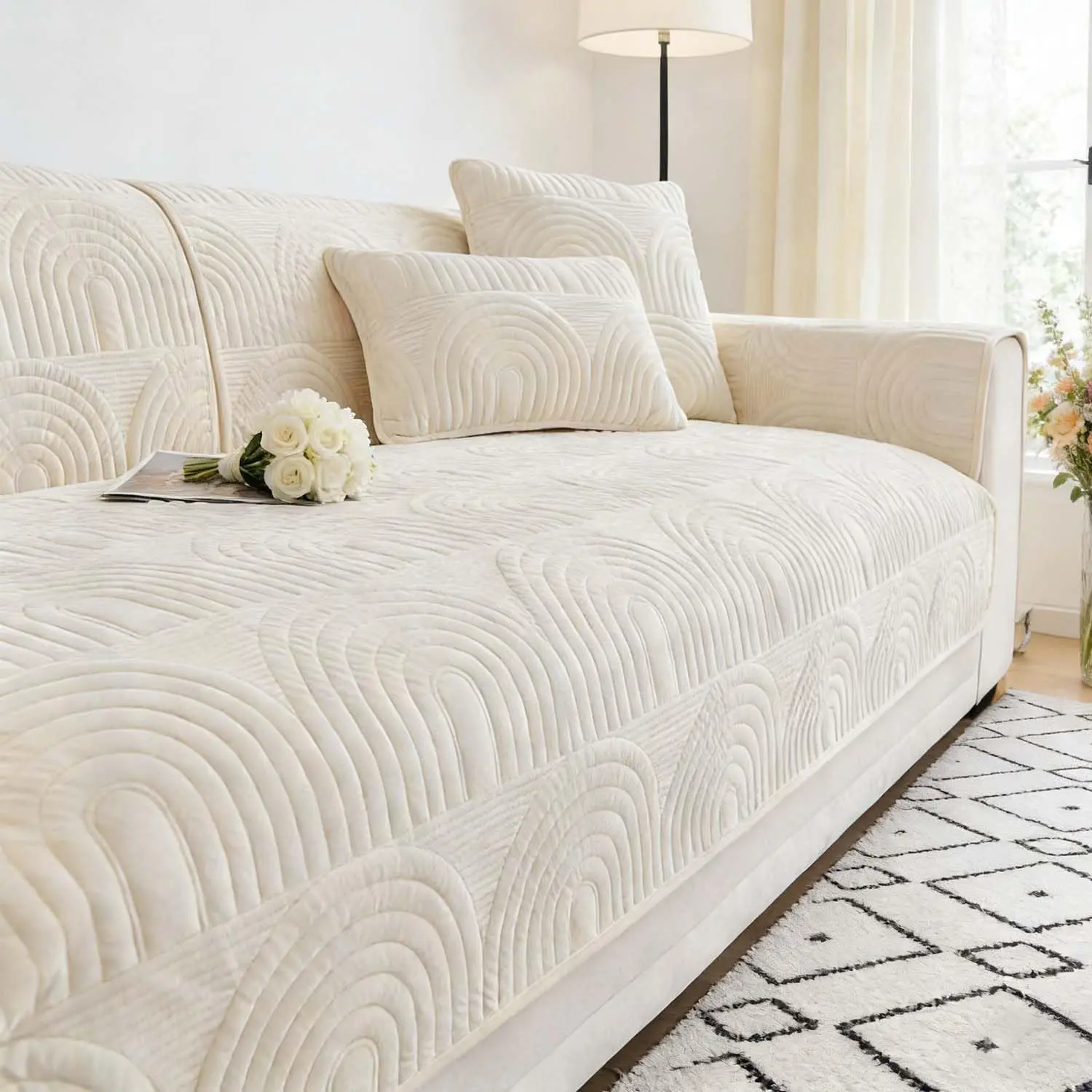 Couch Covers for Sofa Sectional Sofa Covers Washable Non Slip Quilted Couch Covers Sofa Slipcovers for 3 Cushion Couch  Couch Cover Furniture Protector(1PC,White, 36"X71",Only Seat Cover)