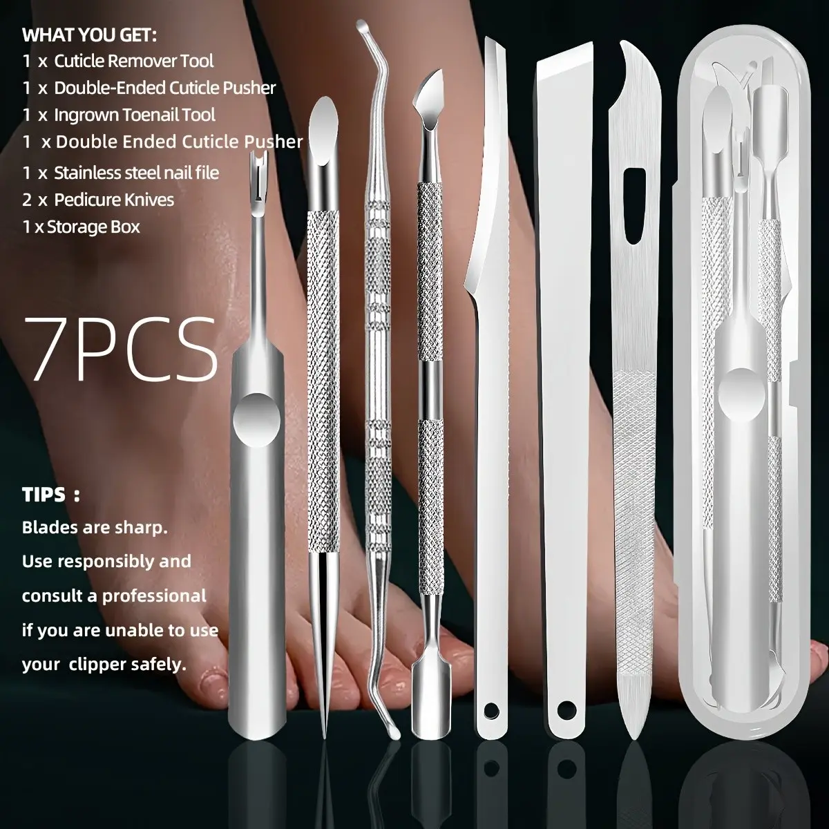 7-Piece Stainless Steel Nail Care Kit, Precision Dead Skin Remover, No Fragrance, Includes Nail File and Cleaner, Perfect for Women, Mother's Day Gift