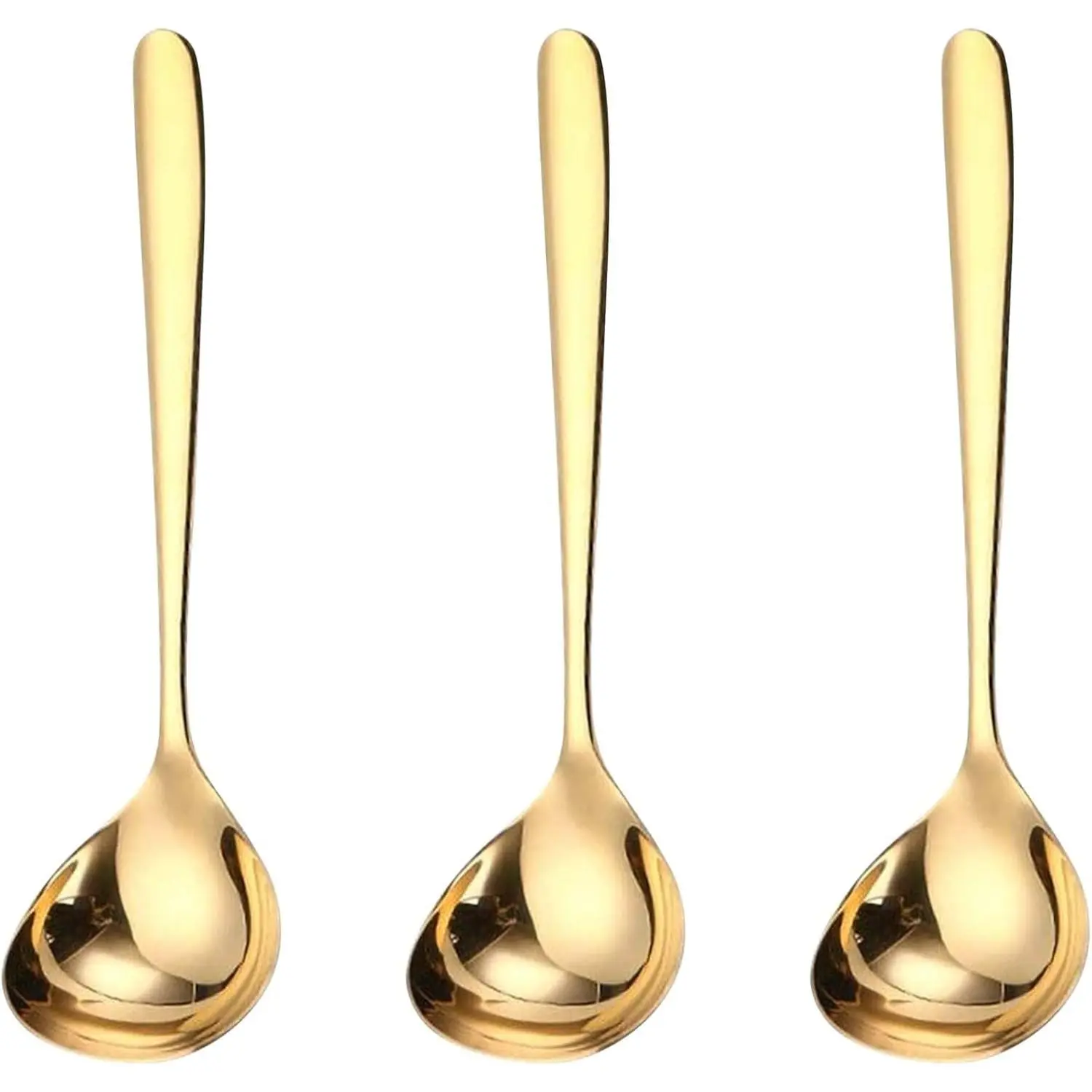 GuDoQi 3 Pack 8 Inch Gold Soup Ladles, Durable 304 Stainless Steel Polished Titanium Plated Large Capacity Soup Spoons, Kitchen Utensil Gadgets