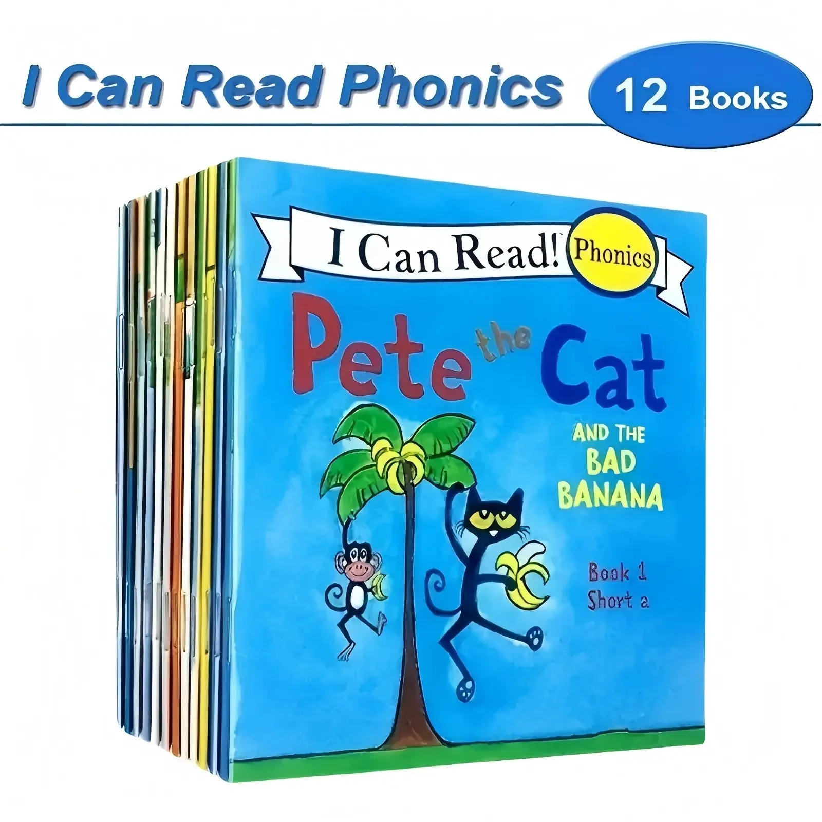 Pete the Cat I Can Read Phonics Natural Reading Book Set, 12 Books for Early Learning, English Language Development