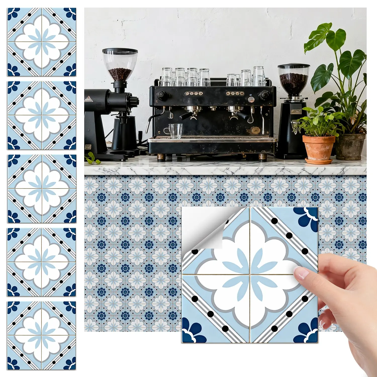 Decorative Moroccan Tile Stickers, Waterproof Removable Backsplash, Flat Sticker Type, Ideal for Wall Covering, No Ca Prop 65 Compliance
