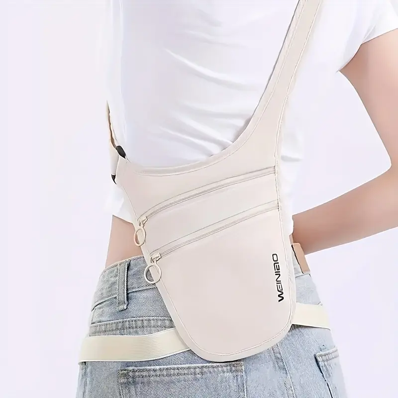 Unisex Adjustable Anti-Theft Travel Crossbody Bag - Zippered Closure, Multiple Pockets, Sports & Outdoor Gym Bag for Hiking - Stores Passport, Cash, Phone, Credit Cards - Pure White/Black