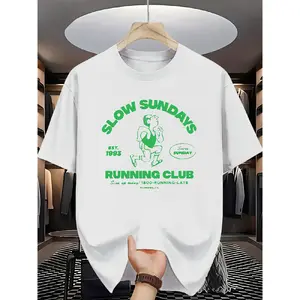 Jogging Sunday Running Club Printed T-shirt, casual and comfortable, suitable for relaxed running activities on every Sunday