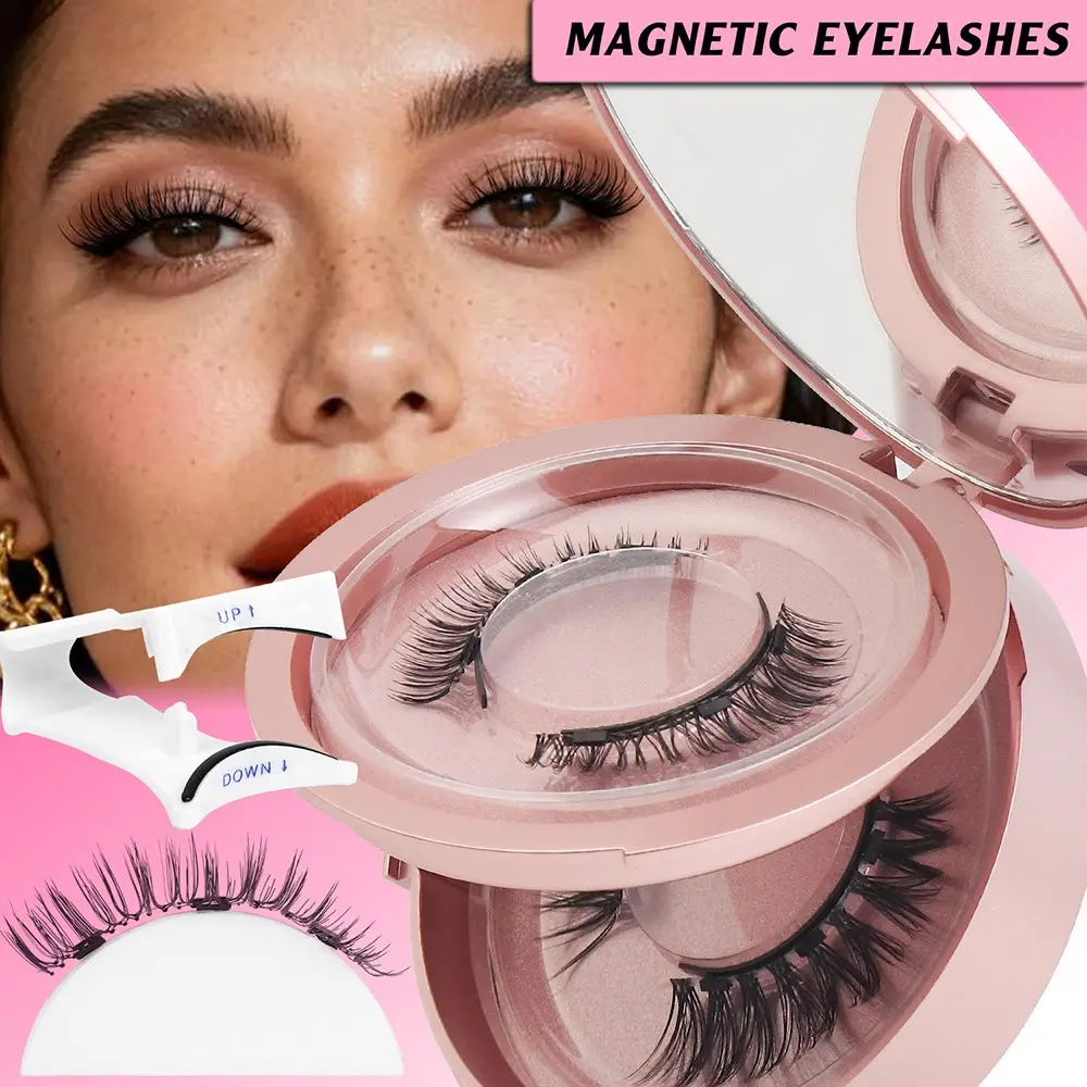 2 Pairs Magnetic False Eyelashes Set, Comic Big Eye Magnetic Lashes, Professional Curler Included, No Glue, Easy On/off, Comfortable Wear