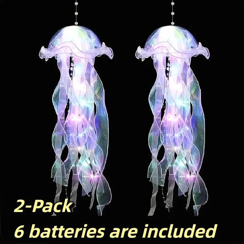 2 Vibrant LED Jellyfish Chandeliers - Dynamic Festive Decor for Courtyards, Gardens, Trees - Ideal for Christmas, Halloween, Mood Lighting - Multiple or Random Hue Options