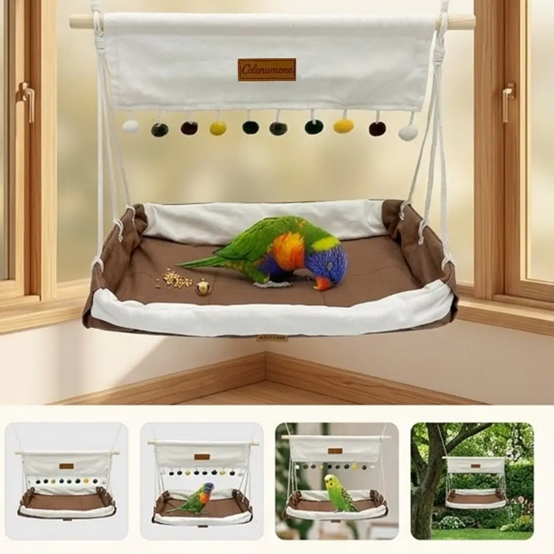 Hanging Parrot House Comfortable Rest Bed, Dual-Use Parrot Swing Nest, All-Season Sleeping and Relaxing Platform, Ideal for Birds