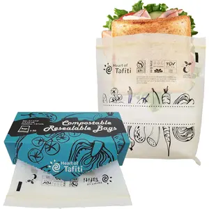Extra Thick Leak-Proof Resealable Compostable Sandwich Snack & Food Bags, 50 Count (6.7" x 6.8"), BPI & OK Compost Certified, Eco-Friendly Reusable