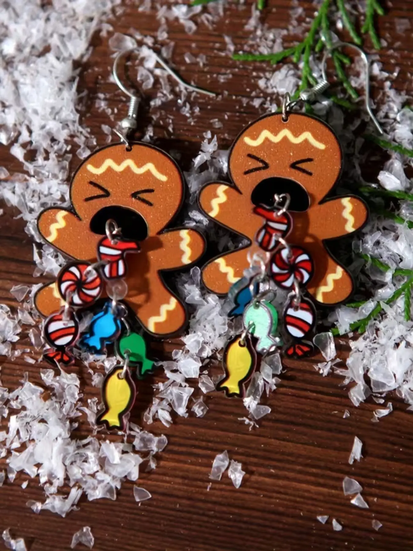 Funny Cute Statement Earrings, Handmade Gingerbread Man Acrylic Dangle Earrings, Summer Winter Party Gift for Women