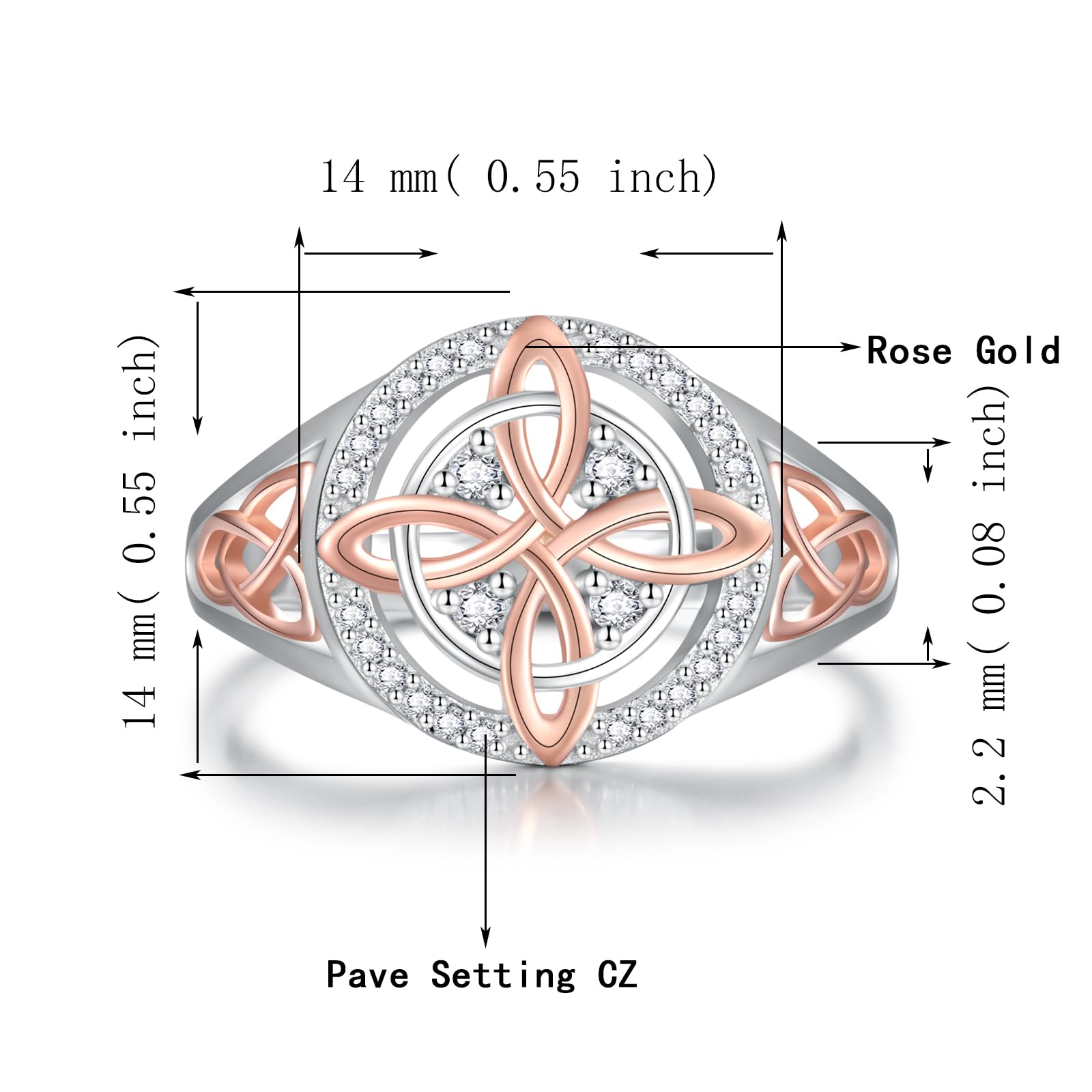 925 Sterling Silver Rose Gold Plated Celtic Knot Ring, Anillo Nudo de Bruja Plata 925 Original Witch Knot Jewelry, Cubic Zirconia Decorated S925 Witches Knot Ring, Witchtok Witch Jewerly Pagan Jewelry for Devotion for Protection