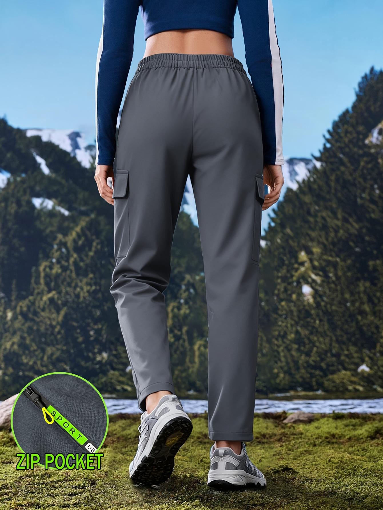 Women's multi pocket zipper workwear straight leg casual pants Drawstring elastic waist outdoor fitness pants Multi colored versatile functional straight leg pants for daily commuting