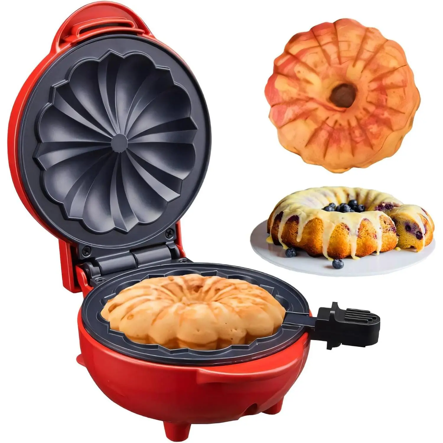 Portable Mini Cake Maker Double-Sided Heating Electric Cupcake Makers for Breakfast Cake Snacks (Red)