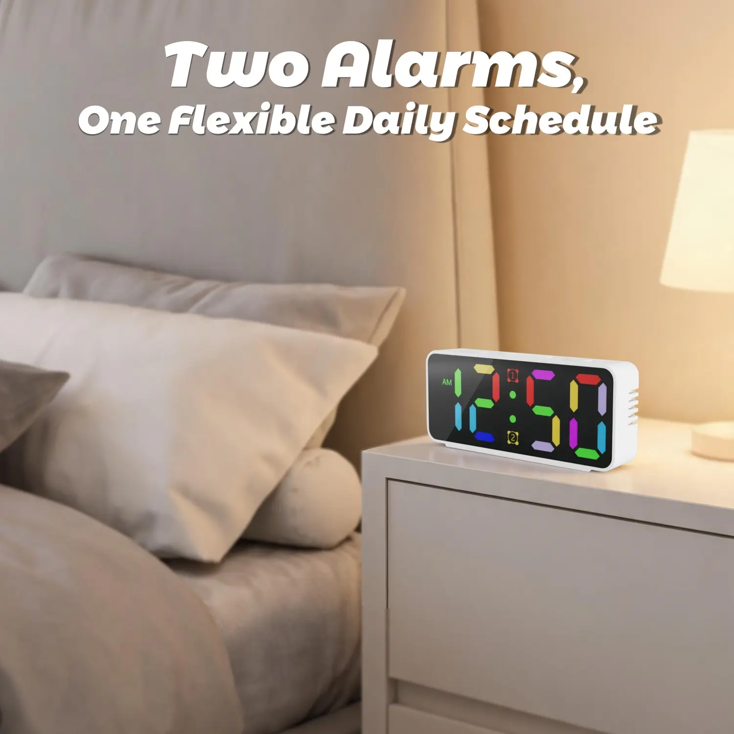 New Multicolor Digital Alarm Clock, Large Screen Display, Adjustable Volume, 15 Color Options, Home Decor, Multi-Scene Use, No Battery Included