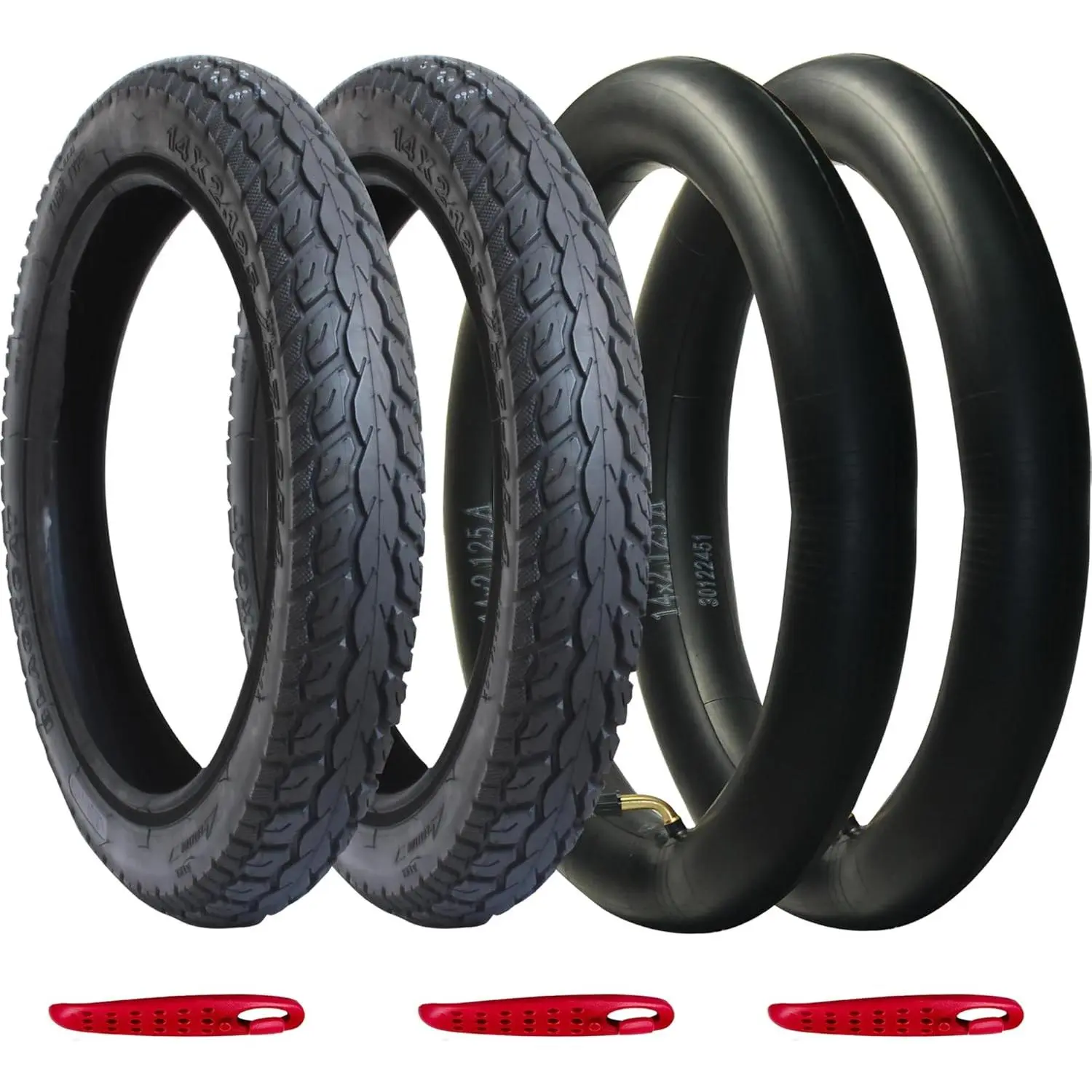 2 Pack Electrc Bike Tire 14x2.125 (57-254 for 10" Rim) with 2 Bent Valve Tubes 3 Tire Levers Anti-Slip Folding E-Bike Tire, Kids Bike Tire
