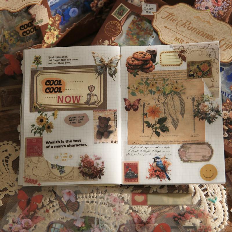 Vintage Material Paper, 100sheets/box Retro Handbook Background Paper, DIY Decorative Sticker Scrapbook Materials For Scrapbooking & Journal Making, Valentine's Day Gift
