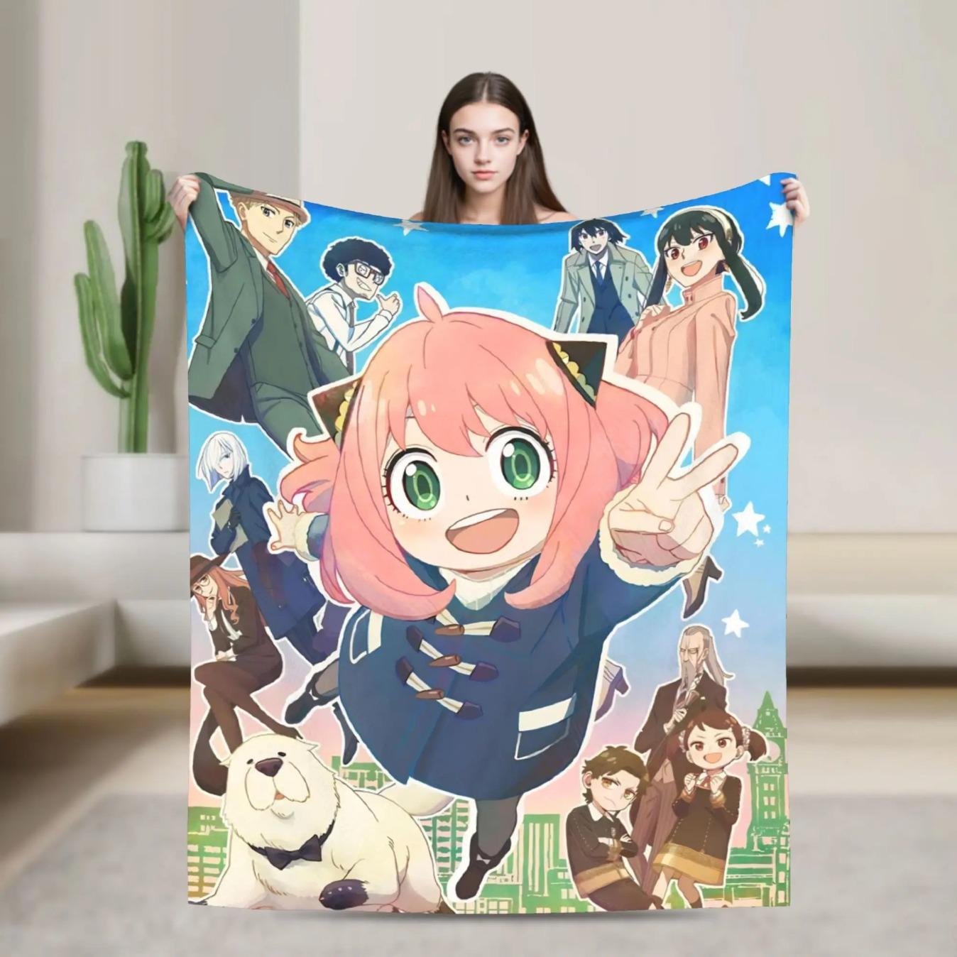 Spy x Family Anya Forger Flannel Blanket Soft Anime Throw Blanket Cozy Bed Sofa Travel Office Streetwear Style Warm Bedspread Gift for Fans