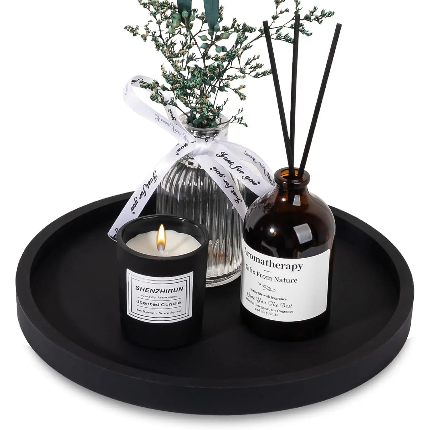 Bathroom Tray Coffee Table Decor Perfume Organizer, 9" Black | Decorative, Easy to Clean, , Scratch-Resistant, Non Slip, for Bathroom Counter, , Kitchen Countertop, Display