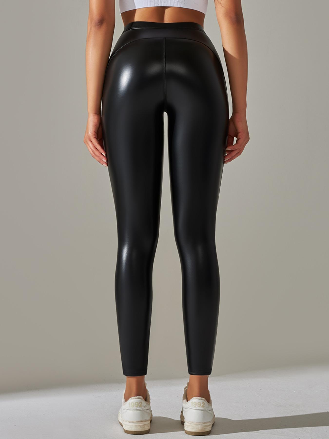 Women's Solid Color High Waist Pu Leather Leggings, Stretchy Workout Leggings, Casual Comfy Breathable Skinny Pants for Daily Wear, Ladies Bottoms for All Seasons