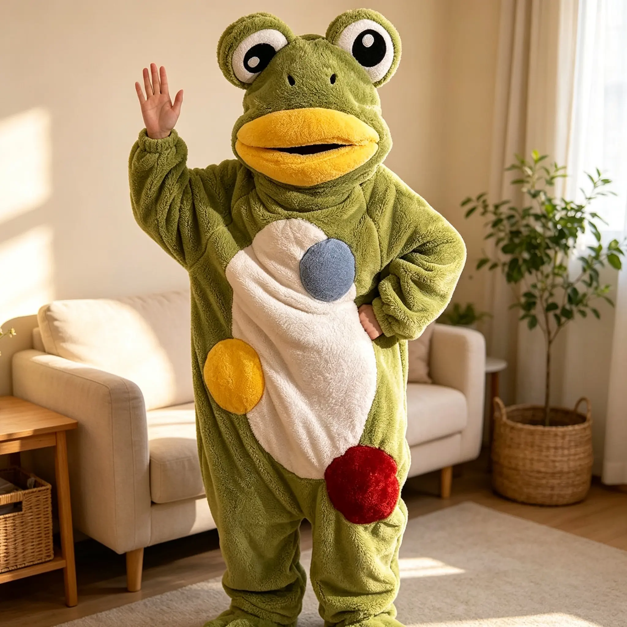 Funny Frog Onesie Women Winter Thick Coral Fleece Pajamas Cute Cartoon Animal Costume Sleepwear One-Piece Hooded Loungewear Wearable Blanket Cosplay Suit Outdoor Casual Pajama Outfit Spooky Halloween Gift Warm Home Clothes