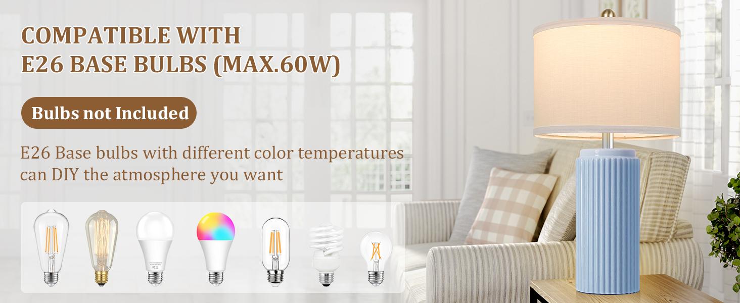 23.5’’ Farmhouse Table Lamps for Living Room Set of 2, Modern Elegant Ceramic Bedside Nightstand Lamps with White Linen Shade for Bedroom, Coastal Lamps Set for Study Home Office