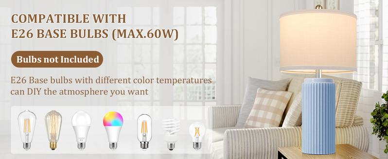 23.5’’ Farmhouse Table Lamps for Living Room Set of 2, Modern Elegant Ceramic Bedside Nightstand Lamps with White Linen Shade for Bedroom, Coastal Lamps Set for Study Home Office