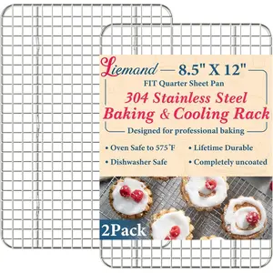 Cooling Racks for Cooking and Baking - 8.5"x12" Oven Safe Premium Stainless Steel Heavy Duty Baking Rack Tight-Wire, Fits Quarter Sheet Pan for Roasting & Grilling & Cooking - Set of 2