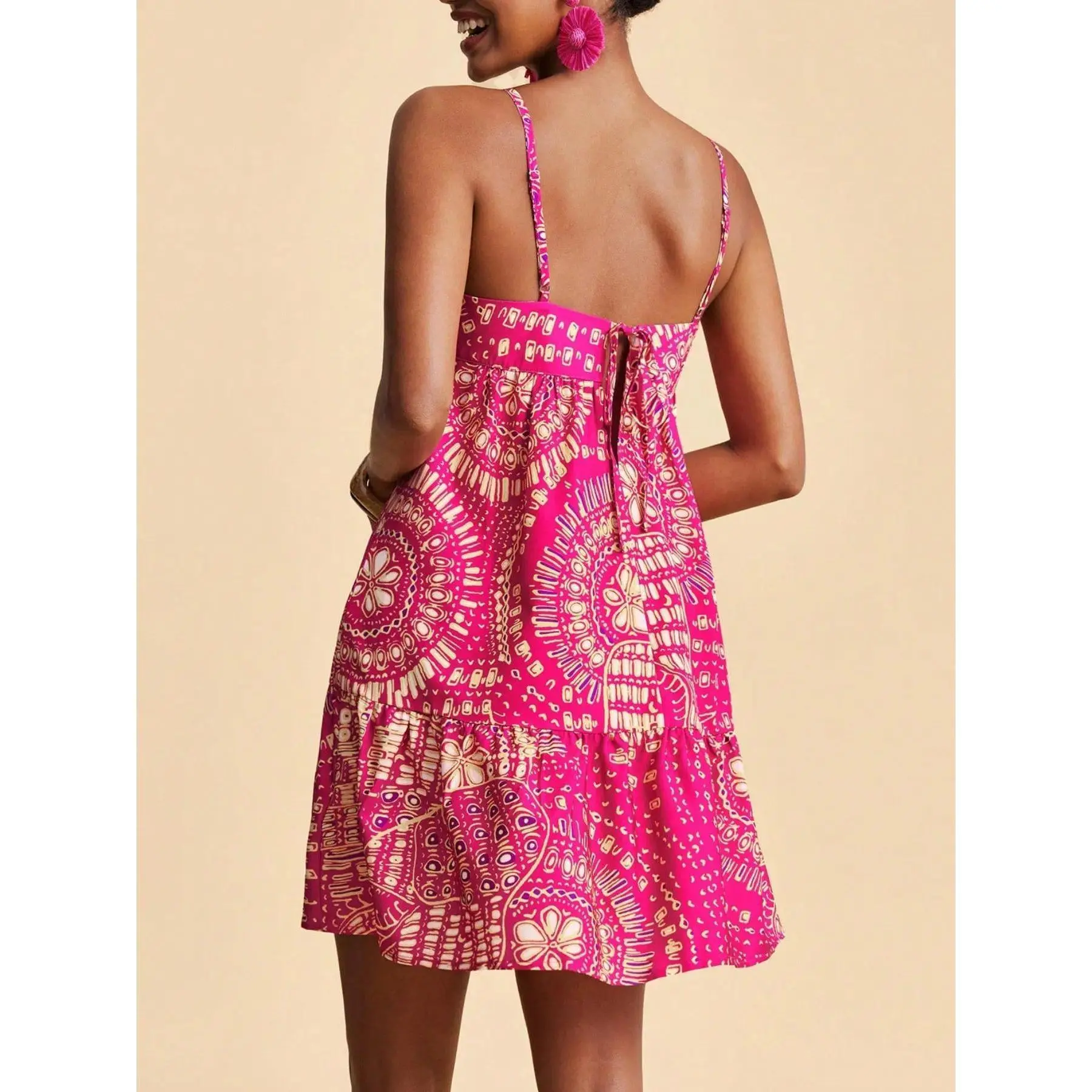 Women’s Casual Vacation Beach Print Sundress, Bohemian Style Spring Break Dress for Holiday, Party and Beach Wear