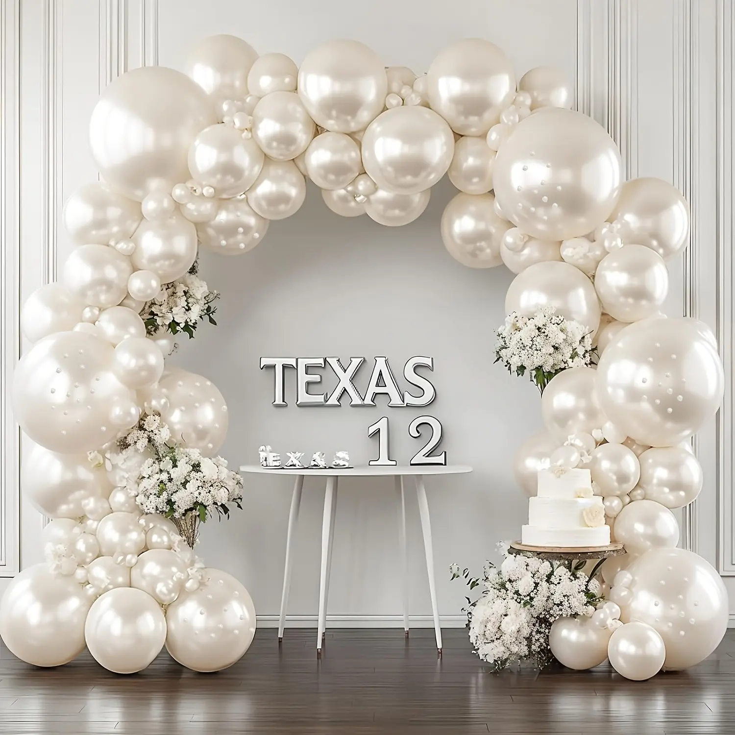 White Latex Balloon Garland Kit, balloon arch decoration, 19pcs 5in + 40pcs 10in + 2pcs 18in Balloons with 100pcs Pearl Beads, Party Decor for Birthday, Wedding, Graduation, Bridal Shower, Anniversary, Carnival, Baptism & Baby Shower New Year Celebrations