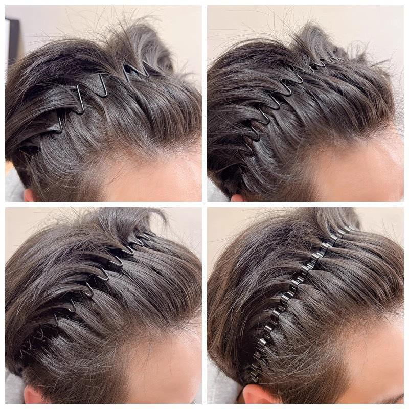 Men & Women 6-Count Elastic Headbands Set - Metal Body Wave-Zig Zag Training Headbands with Comb, Textured Twist Design, Sports Hair Accessory, Ideal Gift, Body Wave Headband-MM1
