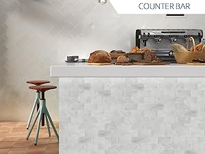 40-Sheet Subway Peel and Stick Natural Stone Self Tiles, 6" x 3" Stick on Backsplash for Fireplace, Carrara White