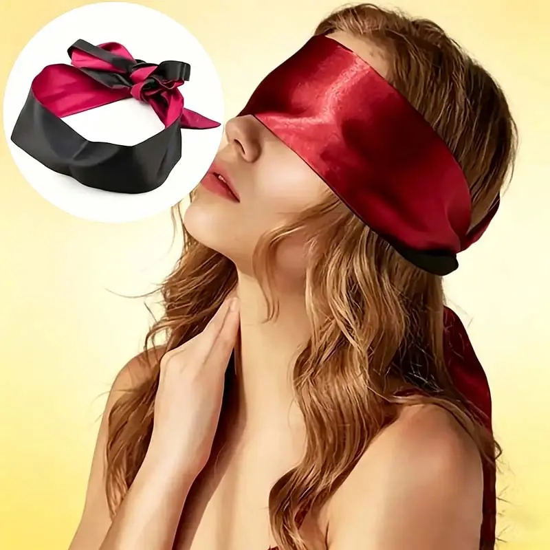 1Pc Satin Long Eye Mask (1 Red 1 Black), Soft Comfortable Blindfold for Sleep & Travel, Eye Mask For Sleeping, Eyemasks For Sleeping