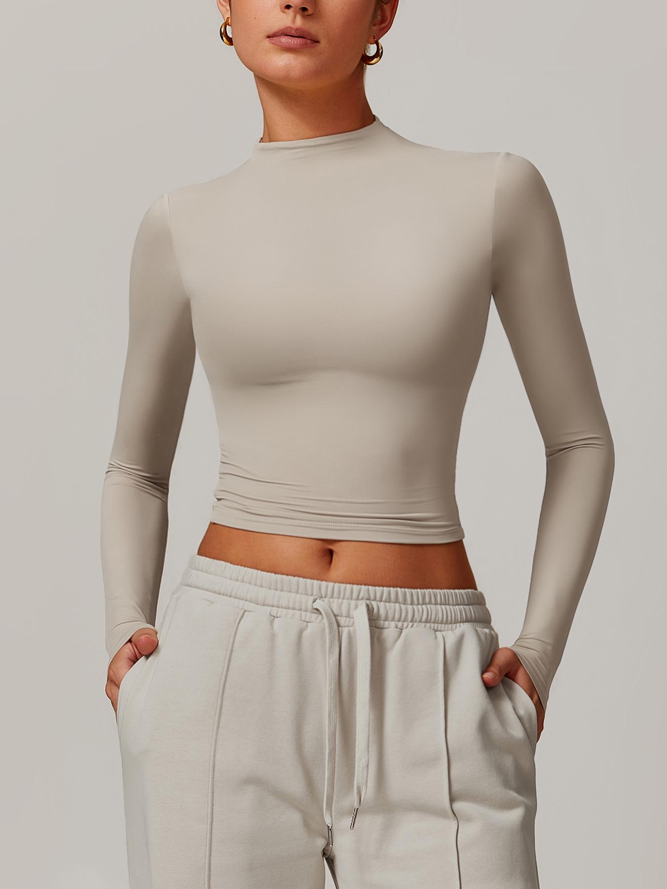 Women's Solid Mock Neck Sports Tee, Quick Drying Breathable Long Sleeve T-shirt for Yoga and Gym Wear, Ladies Casual Workout Tops for Fall & Winter