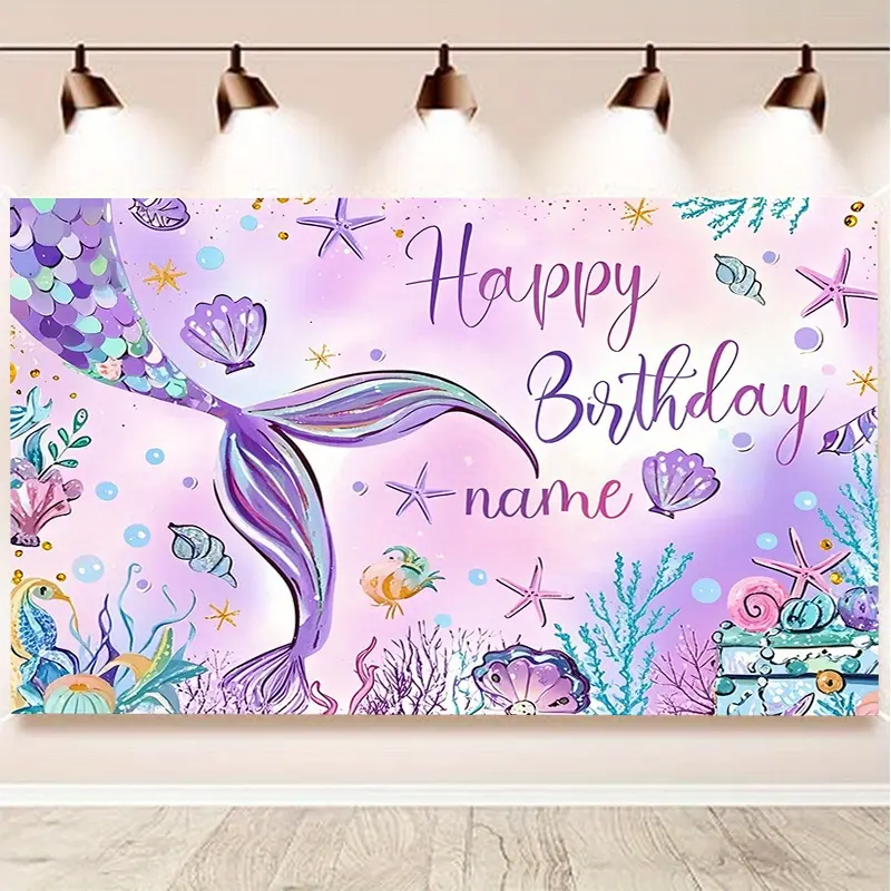 Mermaid Theme Printed Tapestry - Polyester Mermaid Tail Backdrop Banner, Underwater Fantasy Purple Blue Ocean Scales Wall Hanging, Custom Photography Background for Party Decor & Living Room, Mermaid Theme Tapestries