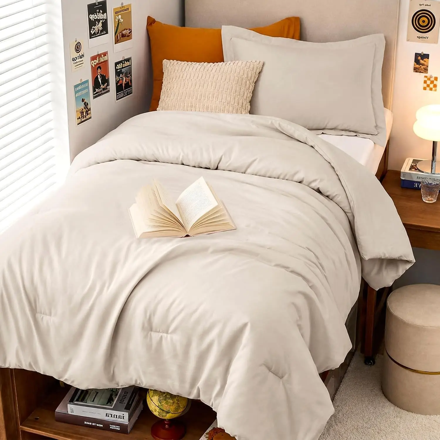 Beige Twin/Twin XL Comforter Set, All Season Ultra Soft Down Alternative Bedding - 2 Piece Lightweight Bed Set Includes 1 Comforter (68"x88") and 1 Pillow Shams (20"x26")