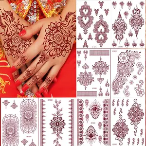 MDGFGE 8Pcs Brown Lace Henna Temporary Tattoo Stickers, Waterproof Fake Tattoos for Women, Wedding Cosplay Party Festival Face Body Art Decor