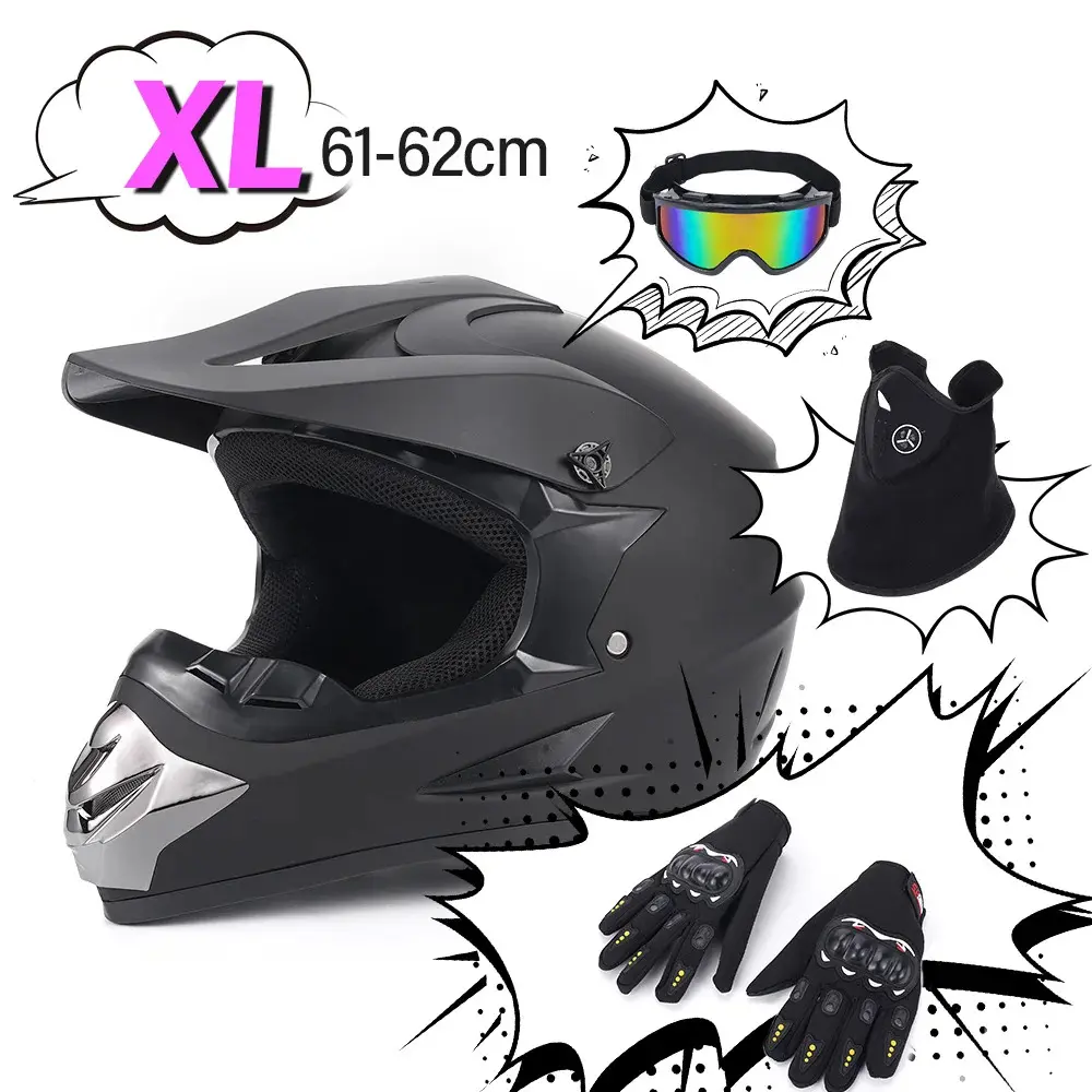 Adult Full Face Motocross Helmet with Flip Up Chin Bar DOT Approved ABS Shell Matte Black Includes Goggles Gloves Mask for ATV Dirt Bike Off Road Riding