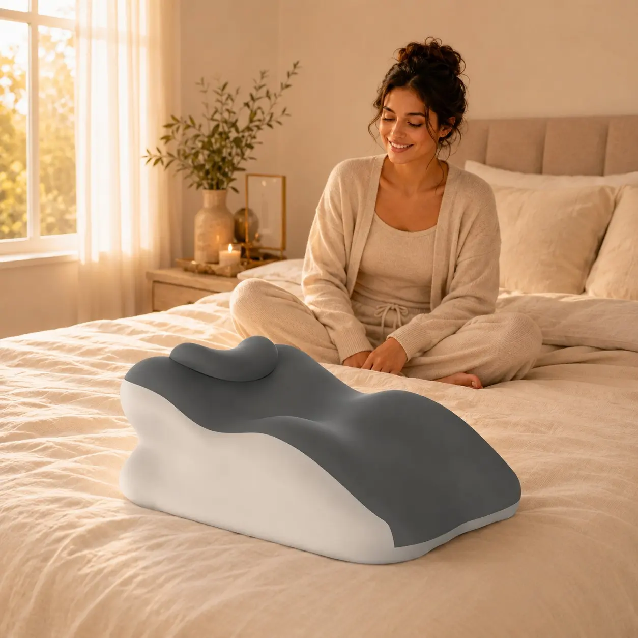 Ergonomic Office Cushion, Hollow Design with Hand Space, Soft Material for Long Hours, Fits Single and Dual Desks, Relaxing Back Support