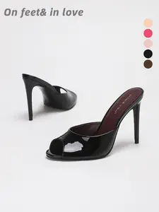 Summer Women's All Sizes 5 Colors Glossy Patent Leather Peep Toe Stiletto Mule Heels, Slip-On Open soft sole Toe design Heeled Sandals, Elegant Office Date Night Party Summer Vacation Daily Shoes footwear