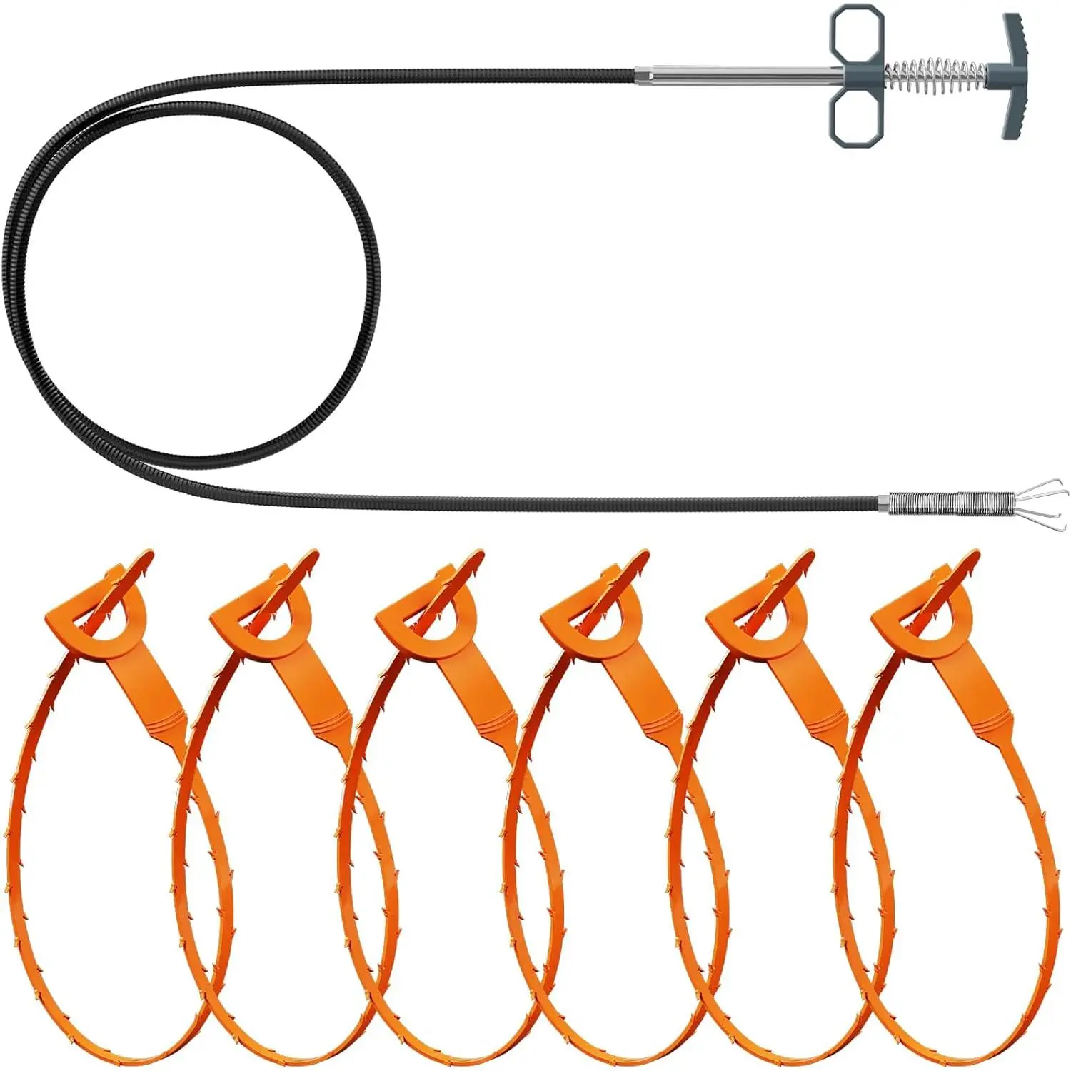 Drain Snake Clog Remover Set, 63" & 20" Hair Snake| 1x Drain, 6x Snake Drain Hair Removal Tool, Plumbing Snake for Sink,, Shower,